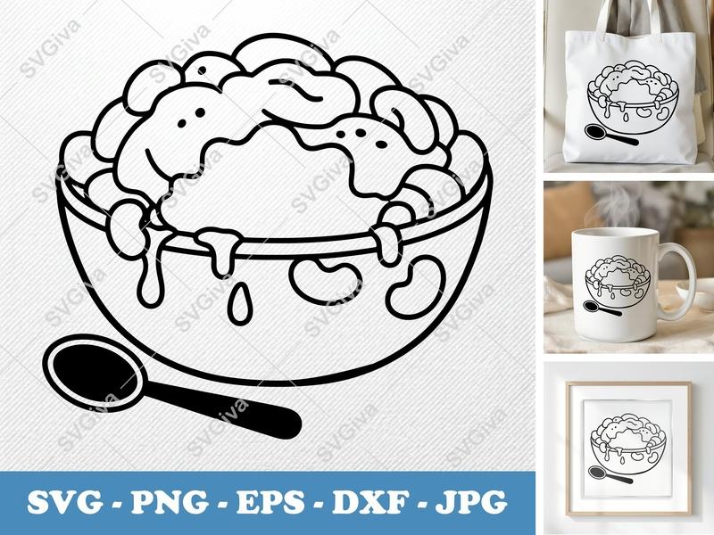 Mac And Cheese SVG | Bowl with Spoon, Dripping Cheese Modern Clean Design | PNG EPS DXF for Cricut, Silhouette, Kitchen Decor