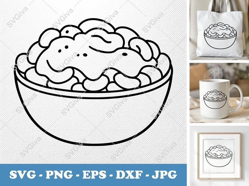 Mac And Cheese SVG | Modern Clean Line Art, Food Bowl PNG, EPS, DXF | Cricut & Silhouette Cut File, Kitchen Decor