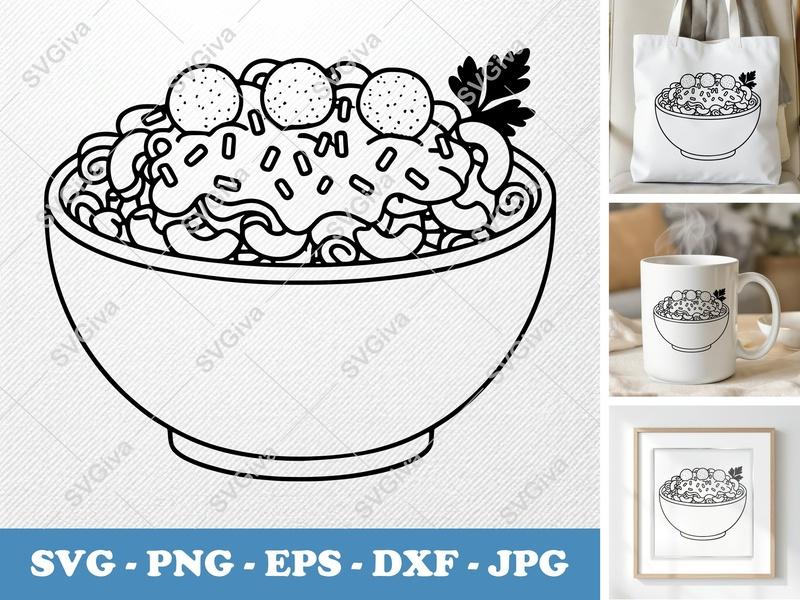 Mac and Cheese with Garnish SVG | Friendly Rounded Body Design | PNG, DXF, EPS | Cricut & Silhouette Food Cut File