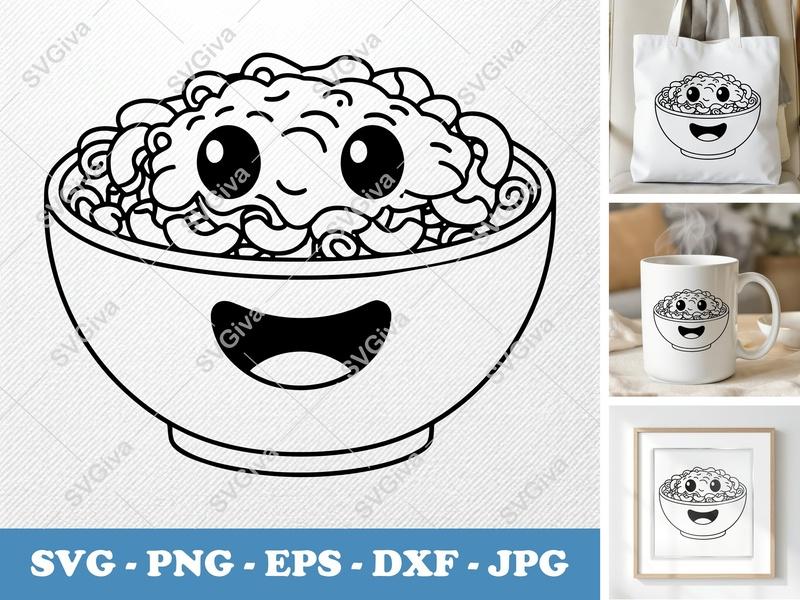 Mac and Cheese with Smiling Face SVG | Friendly Bean-Shaped Cut File | PNG DXF EPS | Cricut Silhouette Ready