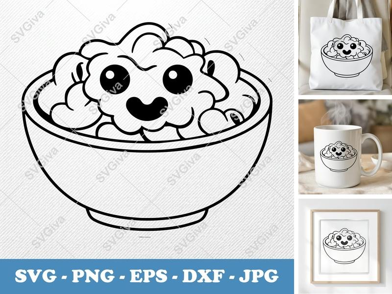 Mac and Cheese with Smiling Face SVG | Puffy Cartoon Bowl | PNG DXF EPS | Cricut Silhouette File