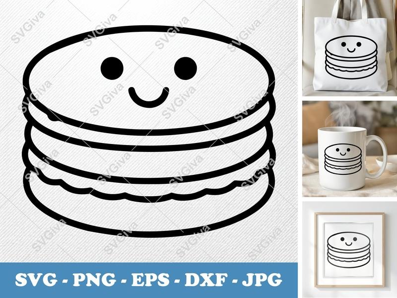 Macaron Cute Face SVG, Sweet Dessert PNG, Happy Macaroon EPS, DXF Cut File for Cricut & Silhouette, Bakery Clipart