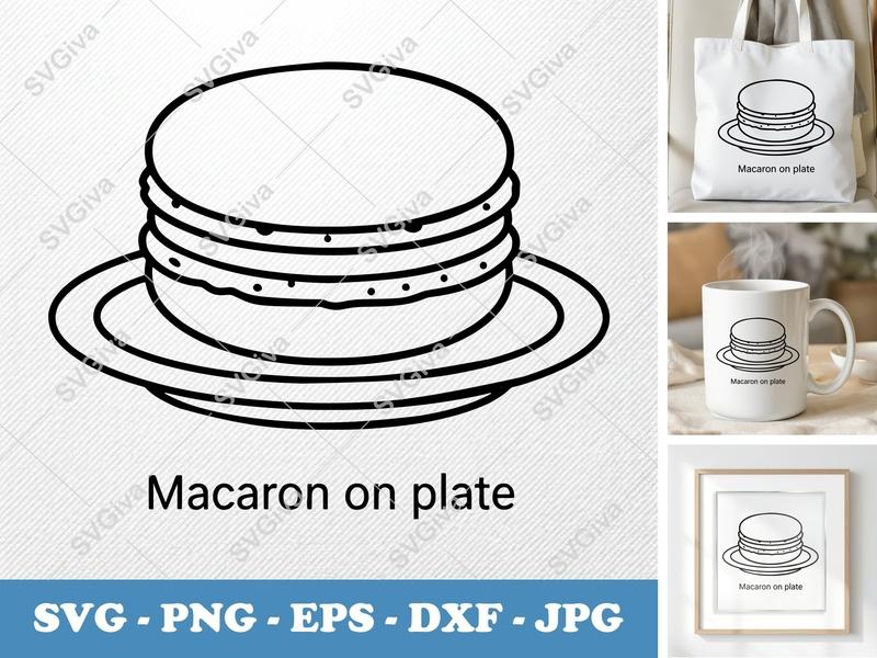 Macaron on a Plate SVG | Double-Outline Minimalist Design | Basic Shapes, Low Details | PNG DXF EPS | Cricut Silhouette File