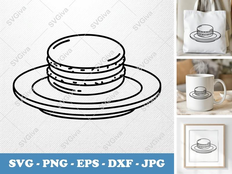 Macaron on a Plate SVG | Minimalist Baking Clip Art | Bold Outline PNG DXF EPS | Cricut Silhouette File