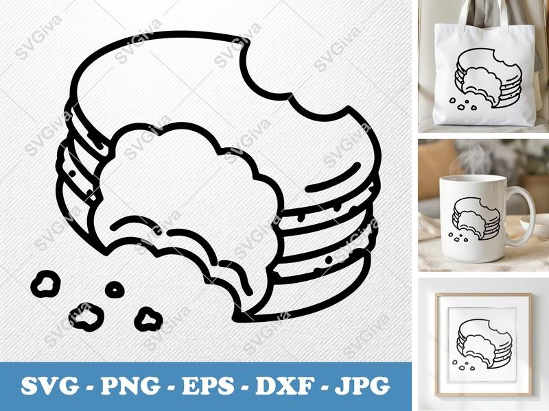 Macaron Partially Eaten SVG | Bold Contour, Simple Character | PNG DXF EPS | Cricut Silhouette Baking