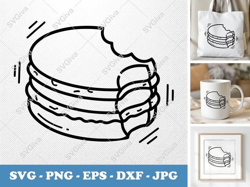 Macaron Partially Eaten SVG | Friendly Rounded Body Bean-Shaped Cut File | PNG, DXF, EPS for Cricut & Silhouette