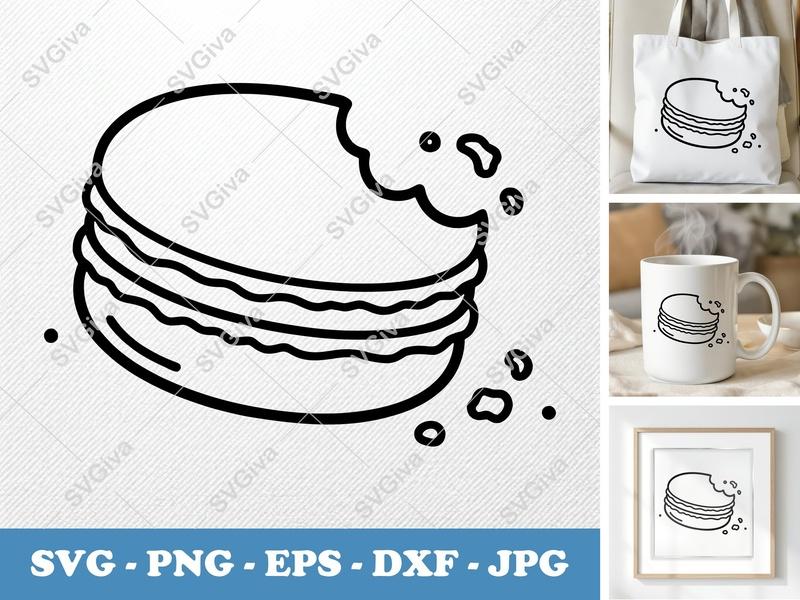 Macaron Partially Eaten SVG, Puffy Pillow-Soft Forms, PNG DXF EPS | Cricut Silhouette Baking Dessert Sweet Treat