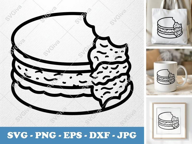 Macaron SVG, Bitten Cookie Clipart, Snack Food Cut File, PNG, EPS, DXF for Cricut & Silhouette, Dessert Outline