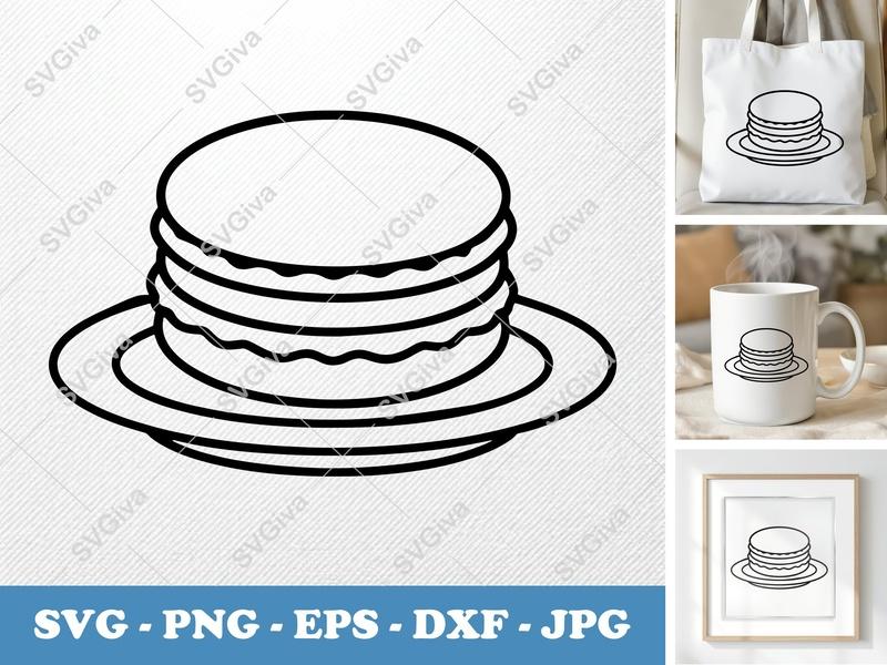 Macaron SVG, Layered Dessert Outline, Plate Cut File | PNG EPS DXF for Cricut, Silhouette | Sweet Treat Vector Art