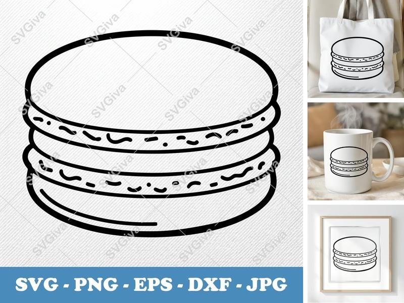 Macaron SVG | Modern Clean Dessert Outline | PNG EPS DXF | Cricut Silhouette Cut File