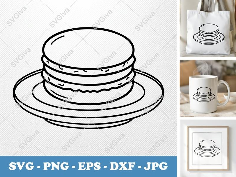 Macaron SVG | on a plate | Friendly Bean-Shaped Design | Cut File for Cricut, Silhouette | PNG DXF EPS Vector