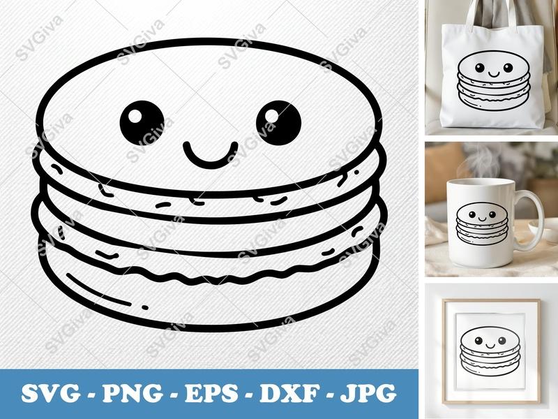 Macaron with Smiling Face SVG | Friendly Bean-Shaped Design | PNG DXF EPS | Cricut Silhouette File