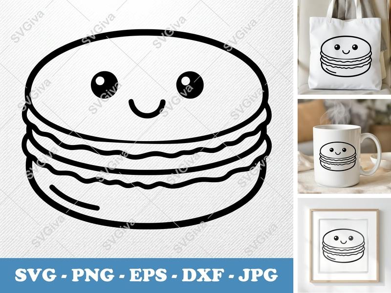 Macaron with Smiling Face SVG | Puffy Soft Shapes PNG DXF EPS | Cricut Silhouette File