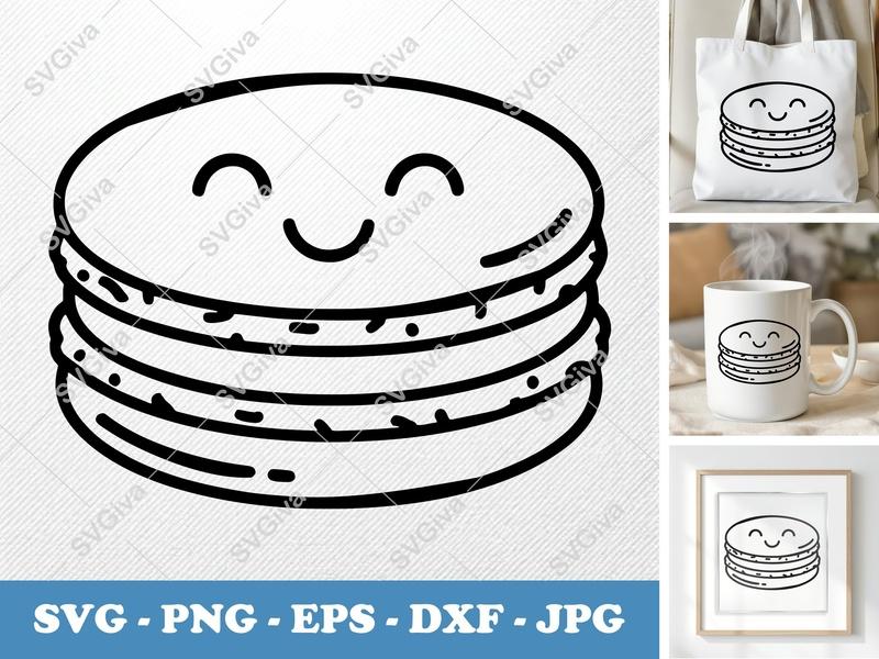 Macaron with Smiling Face SVG | Simple Character Outline | PNG DXF EPS | Cricut Silhouette | Minimalist Kawaii Dessert