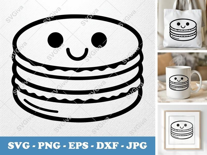 Macaroon Kawaii SVG, Happy Macaron Face, Cute Food Clip Art | PNG EPS DXF for Cricut, Silhouette Cut File