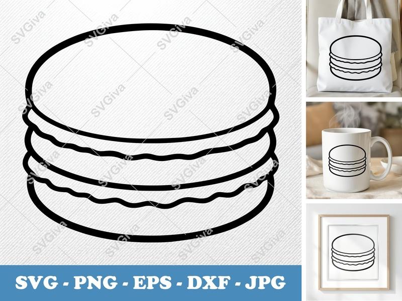 Macaroon Outline SVG | Minimal Dessert PNG DXF EPS | Sweet Treat Cut File for Cricut, Silhouette