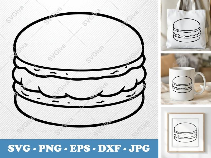 Macaroon Outline SVG | Simple Dessert Line Art PNG EPS DXF | Cricut Silhouette Cut File, Baking Clipart