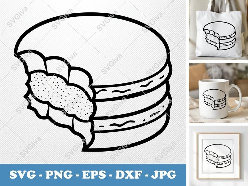 Macaroon SVG | Bitten Cookie Dessert, Modern Bakery Clipart | PNG EPS DXF for Cricut, Silhouette Cut File