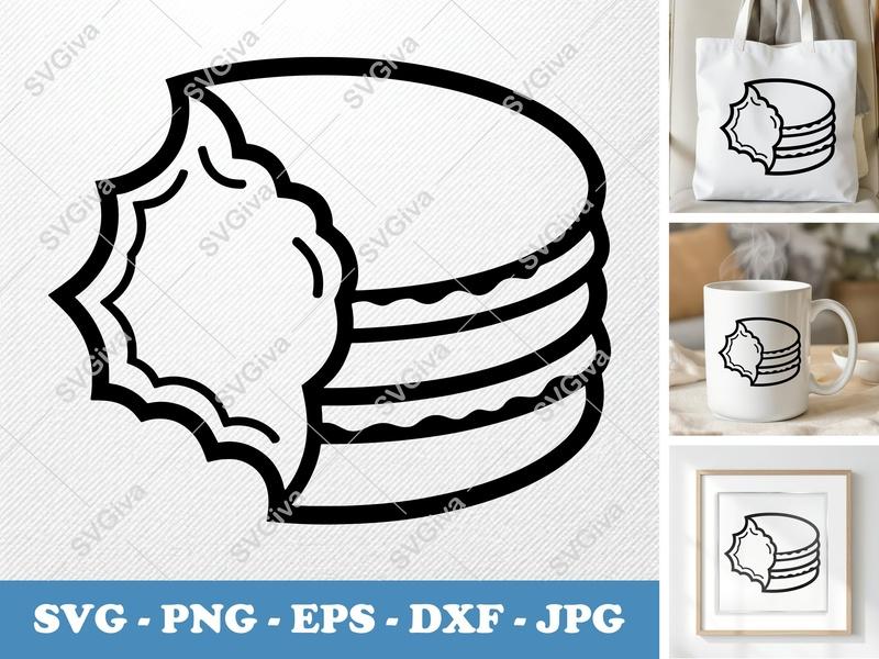 Macaroon SVG | Bitten Cookie Dessert | Snack Food Clipart PNG EPS DXF for Cricut, Silhouette