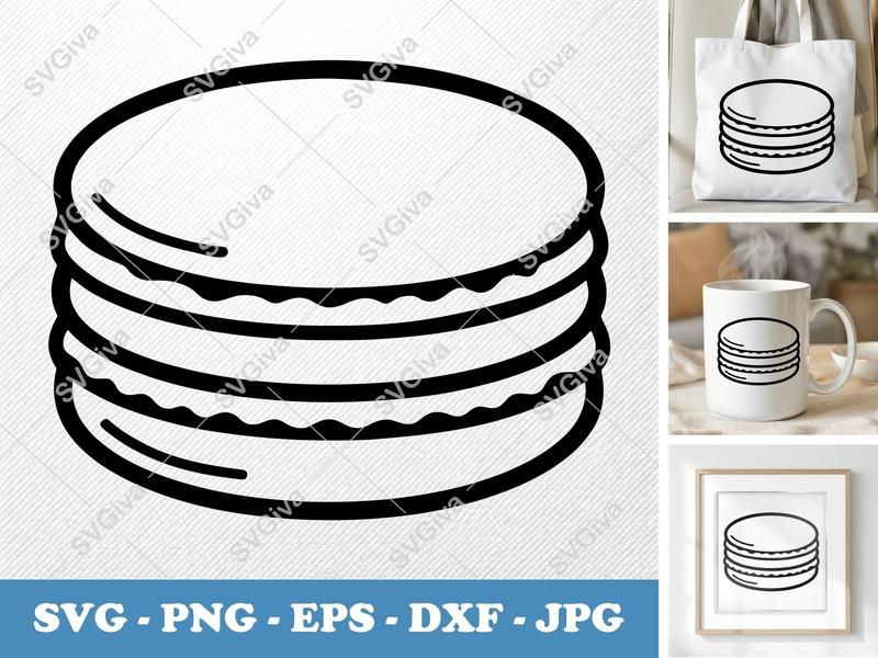 Macaroon SVG Cut File, Modern Dessert Clipart, Simple Food Icon PNG EPS DXF for Cricut & Silhouette, Bakery Graphic