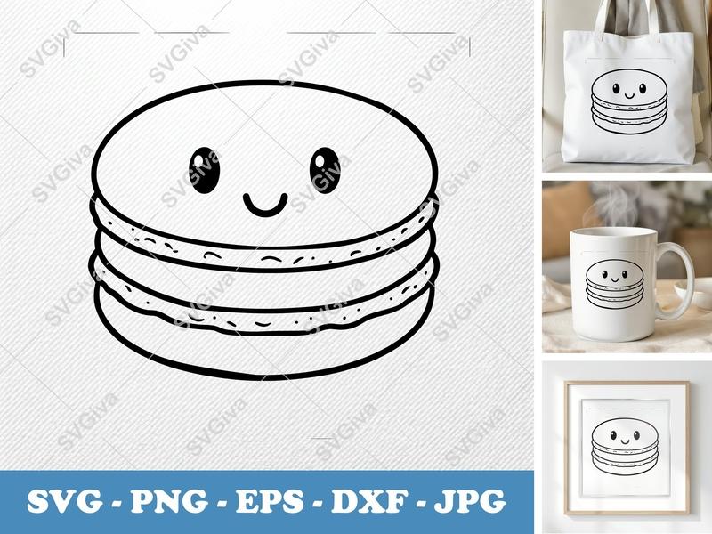 Macaroon SVG Cute Face, Kawaii Dessert PNG EPS DXF | Cricut Silhouette Cut File, Bakery Clipart