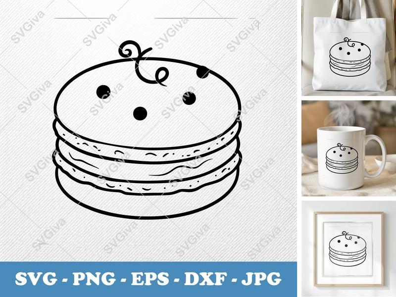 Macaroon SVG | Cute Line Art Dessert, Sweet Treat Vector | PNG, EPS, DXF for Cricut & Silhouette