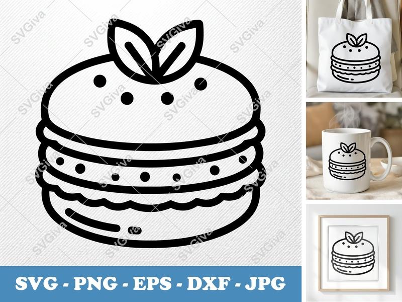 Macaroon SVG | Dessert Outline Cut File, Modern Bakery Clipart, PNG, EPS, DXF for Cricut & Silhouette