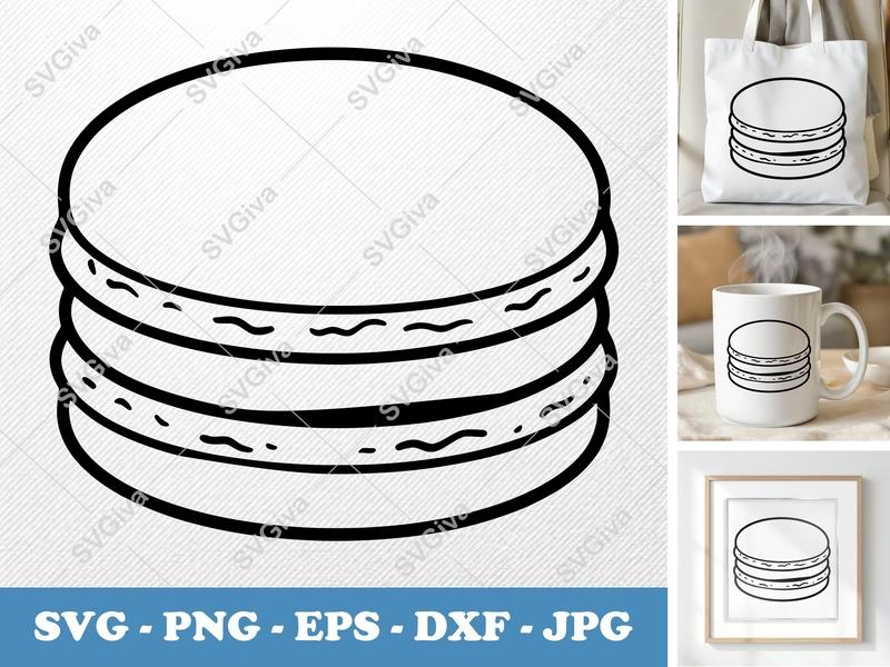 Macaroon SVG | Modern Clean Line Art, Dessert Outline | PNG EPS DXF for Cricut & Silhouette, Bakery Food Clipart