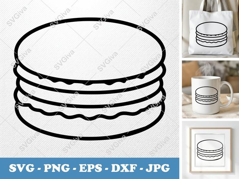 Macaroon SVG | Modern Outline Dessert PNG EPS DXF | Cricut Silhouette Baking Cut File | Sweet Treat Clipart