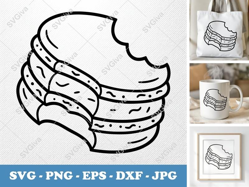 Macaroon SVG, Stack of Macaroons, Bitten Macaron, Dessert Food Cut File for Cricut, Silhouette | PNG EPS DXF