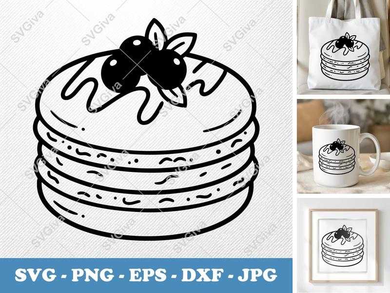 Macaroon SVG | Stacked Dessert with Berries & Leaves | PNG EPS DXF for Cricut & Silhouette