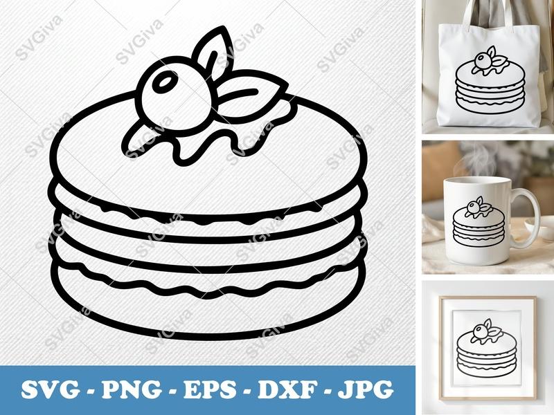 Macaroon SVG | Stacked Dessert with Berry & Leaves | PNG EPS DXF for Cricut, Silhouette | Sweet Treat Cut File