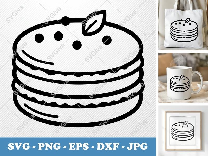 Macaroon SVG | Stacked Dessert with Leaf | Outline Food Clipart PNG EPS DXF for Cricut, Silhouette