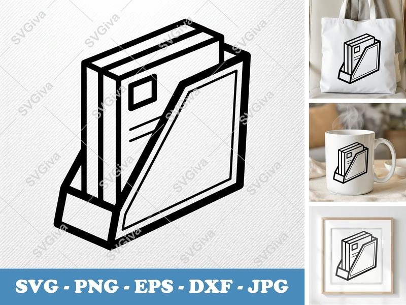 Magazine Holder in active use SVG, Document Storage Cut File | Double Outline, Office Decor, PNG EPS DXF for Cricut Silhouette