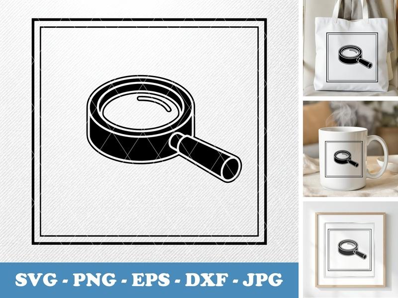 Magnifying Glass isometric angle SVG, Black Fill Icon, Outline, PNG, EPS, DXF for Cricut & Silhouette, Study Tool Clipart