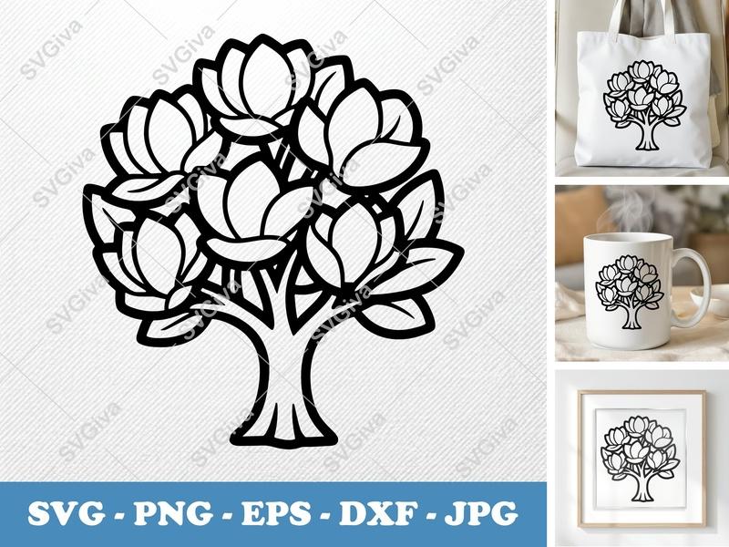 Magnolia Tree classic svg icon | Bold Line Art, Flat Shape | SVG PNG EPS DXF | Cricut Silhouette File
