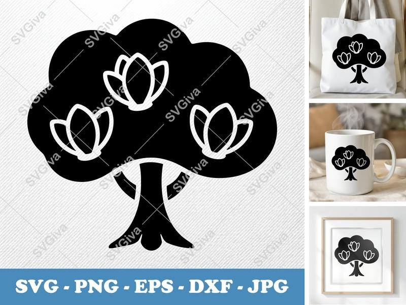 Magnolia Tree SVG | Modern Floral Design | PNG EPS DXF | Cricut Silhouette Cut File | Simple Botanical Vector