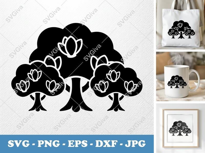 Magnolia Tree SVG | Modern Floral Trees Cut File | PNG EPS DXF for Cricut, Silhouette | Botanical Vector Clipart