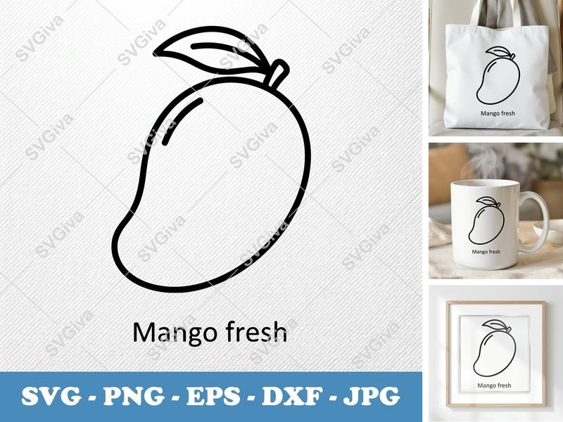 Mango Fresh SVG | Minimalist Outline Design | PNG DXF EPS | Cricut Silhouette File