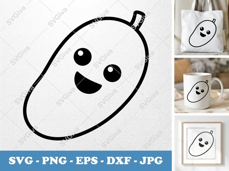 Mango Kawaii SVG, Cute Fruit PNG, EPS, DXF | Adorable Cartoon Cricut & Silhouette Cut File | Simple Happy Face Design