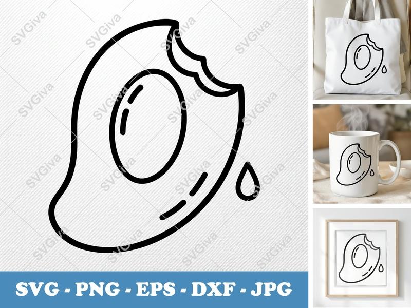 Mango Partially Eaten SVG, Friendly Bean-Shaped Cut File | PNG DXF EPS | Cricut Silhouette Fruit Design