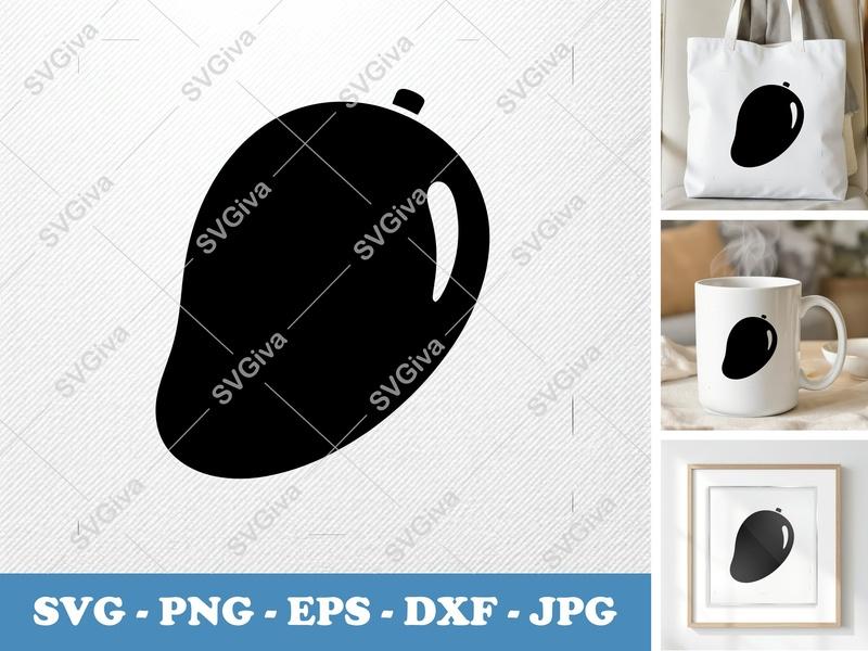 Mango Puffy SVG | Inflated Fruit Cut File for Cricut, Silhouette | PNG, DXF, EPS Vector Art