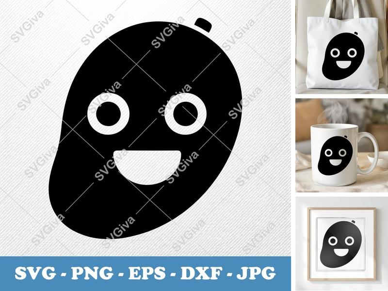Mango SVG, Cute Happy Fruit Face Clipart, Modern Minimalist Design, PNG EPS DXF for Cricut | Silhouette Cut File