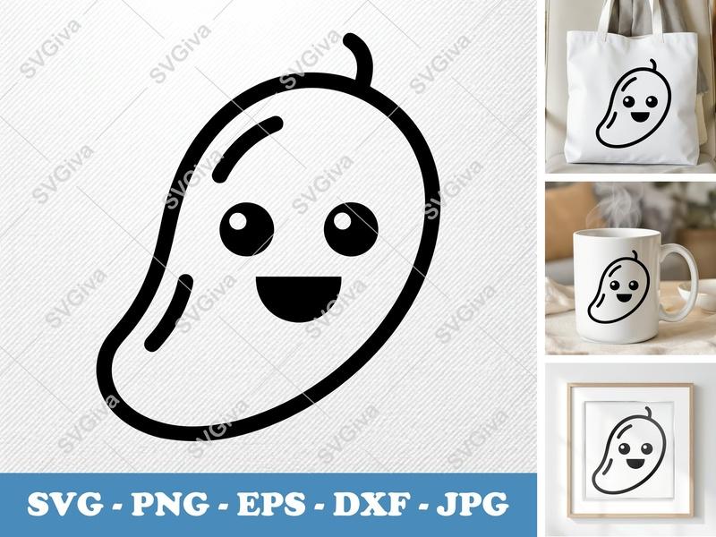 Mango SVG Cute Smiling Fruit | Modern Line Art Kawaii | PNG EPS DXF for Cricut Silhouette