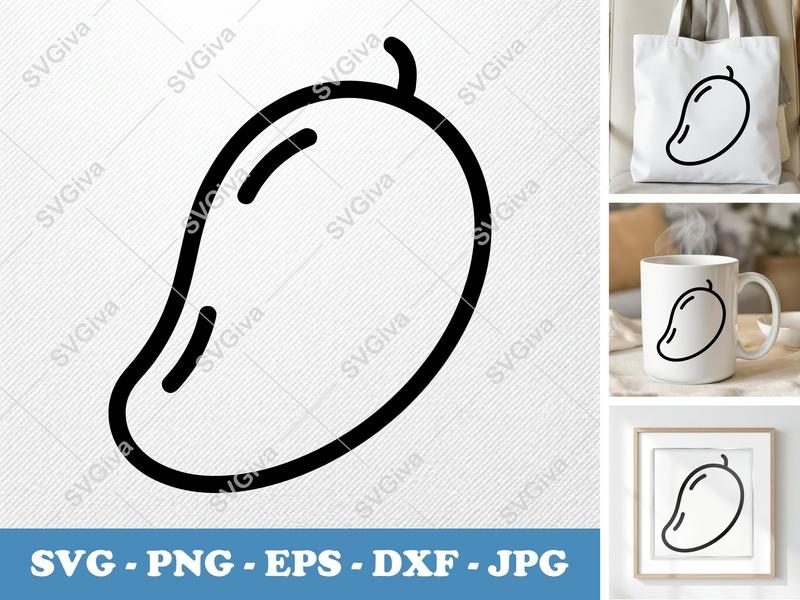 Mango SVG Line Art | Outline Fruit PNG EPS DXF | Minimalist Tropical Food Cut File for Cricut Silhouette