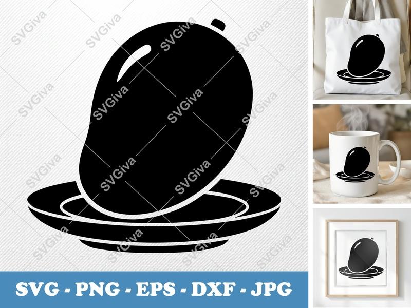 Mango SVG | Modern Fruit Design, Minimalist Mango on Plate | PNG EPS DXF for Cricut & Silhouette Cut Files