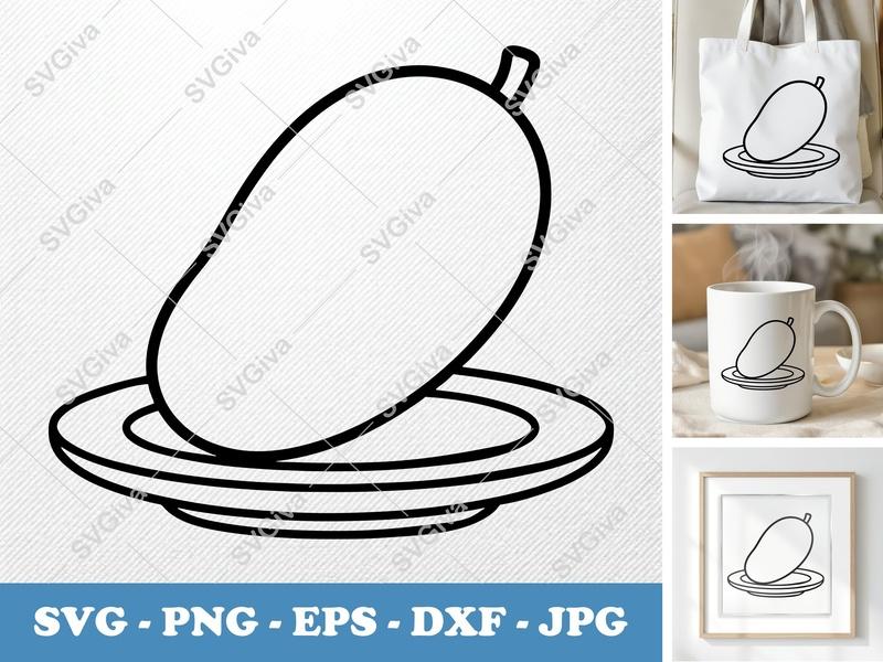 Mango SVG on a Plate | Friendly Rounded Bean-Shaped Design | PNG, DXF, EPS Cut File for Cricut, Silhouette