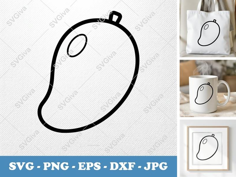 Mango SVG Outline | Modern Fruit Clipart PNG EPS DXF | Cricut & Silhouette Cut File | Simple Tropical Produce Design