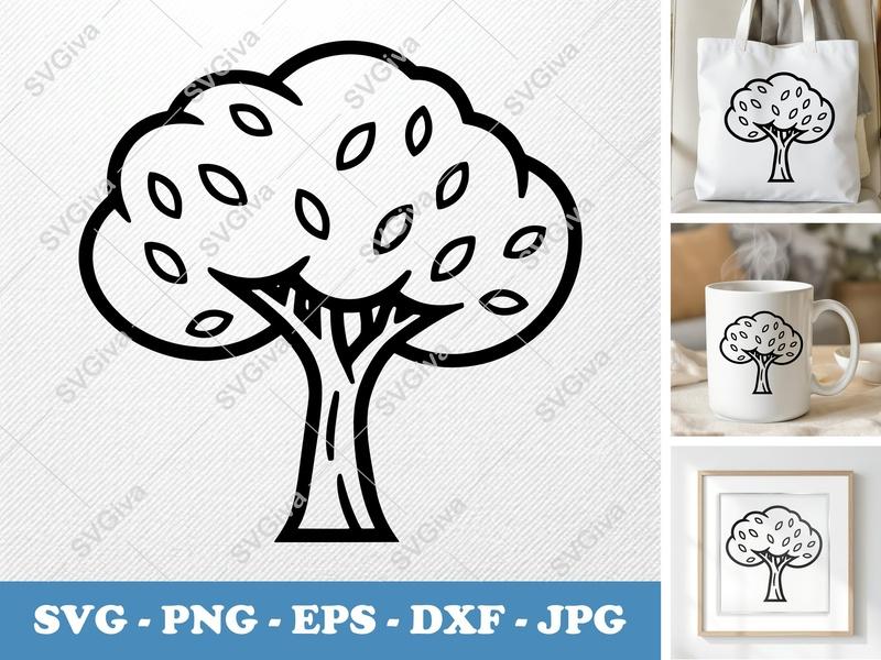 Mango Tree alone SVG | Bold Outline Clipart, Minimalist Line Art, Fruit Tree Vector | PNG EPS DXF for Cricut, Silhouette