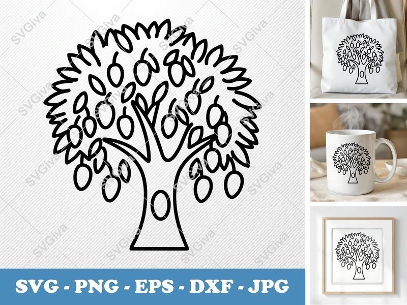 Mango Tree classic svg icon | Outline Fruit Tree | SVG PNG EPS DXF for Cricut Silhouette | Friendly Rounded Plant Clipart